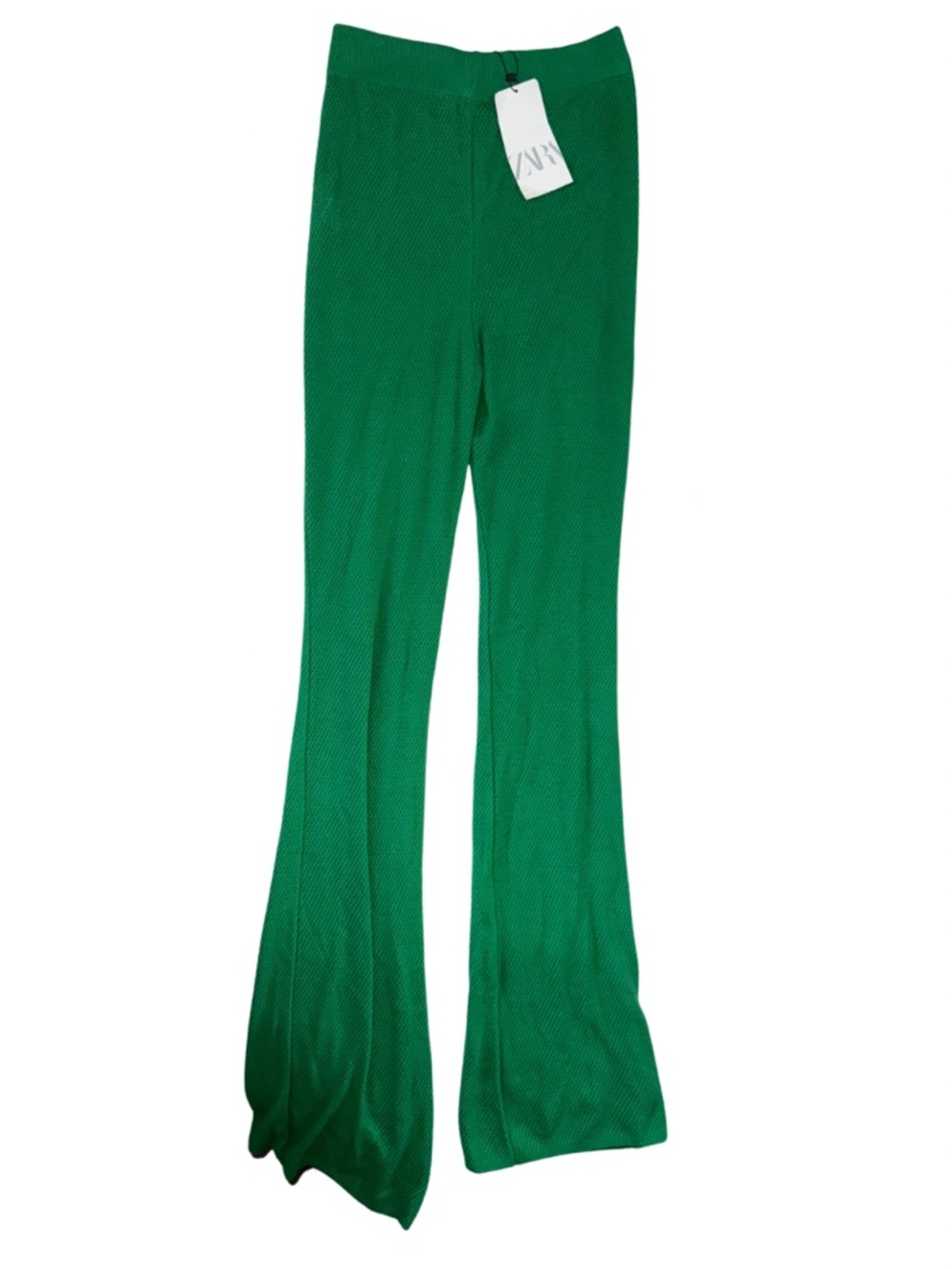 ZARA Emerald Green Ribbed Flare Knit crochet Pants